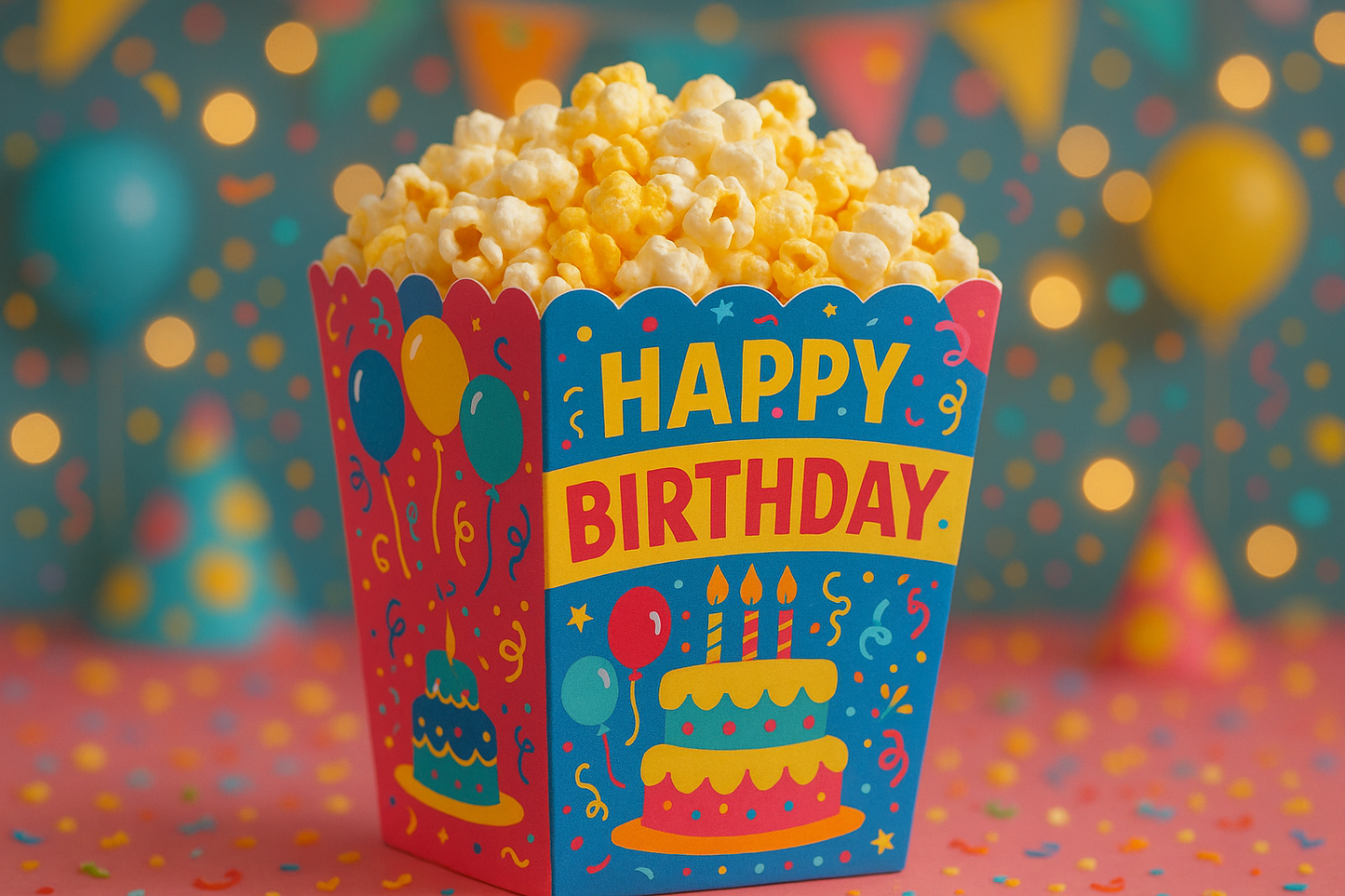 box of popcorn for a birthday party